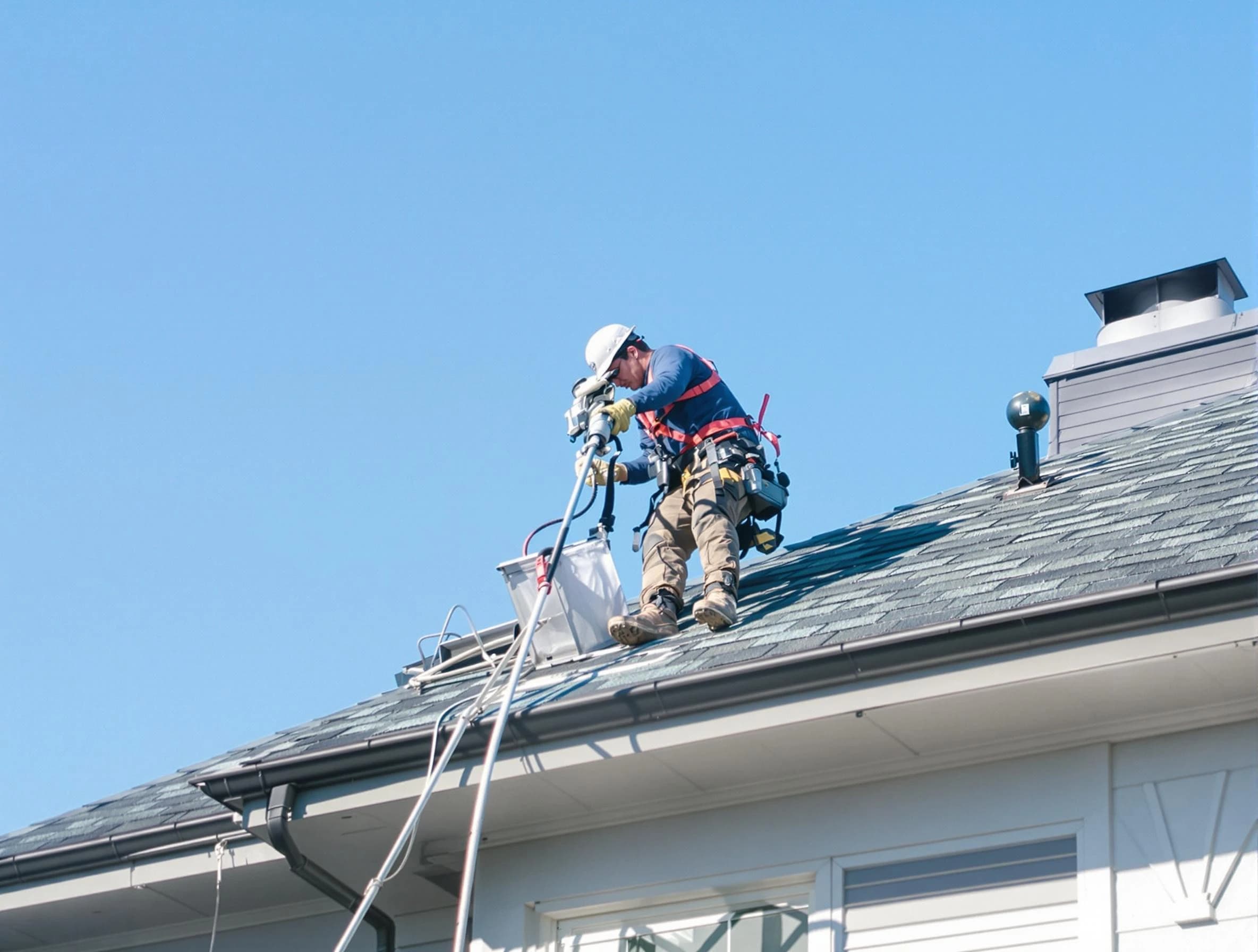 Twin Lakes Dryer Vent Cleaning certified technician cleaning a roof-mounted dryer vent system in Twin Lakes
