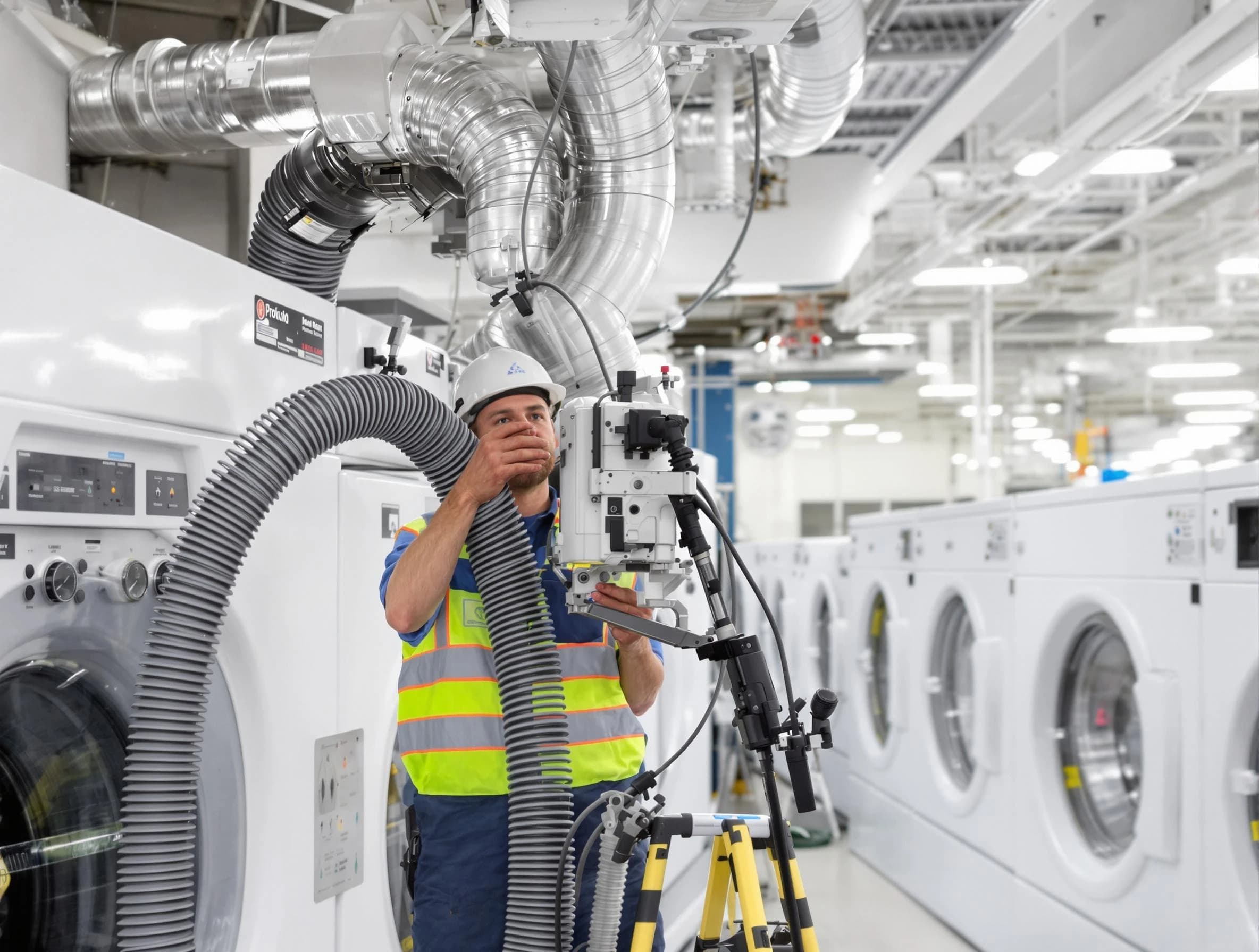 Twin Lakes Dryer Vent Cleaning team performing commercial-grade dryer vent cleaning at a business facility in Twin Lakes