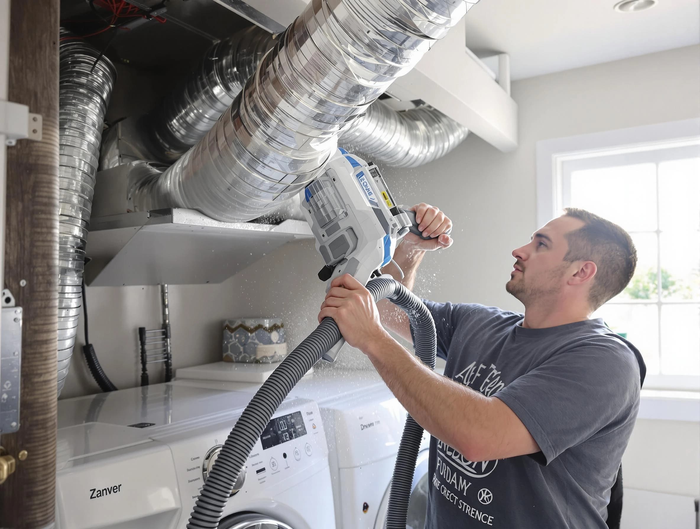 Twin Lakes Dryer Vent Cleaning specialist cleaning deep within a dryer vent duct system in Twin Lakes