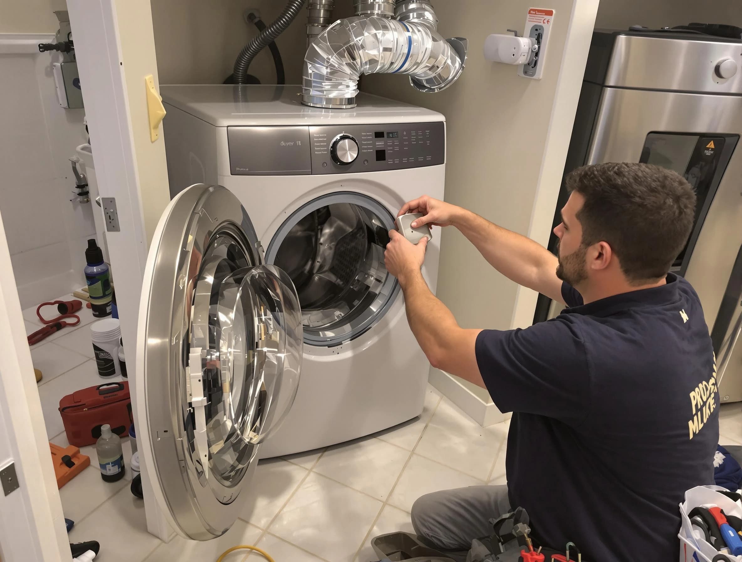 Twin Lakes Dryer Vent Cleaning technician performing precise dryer vent hose installation in Twin Lakes