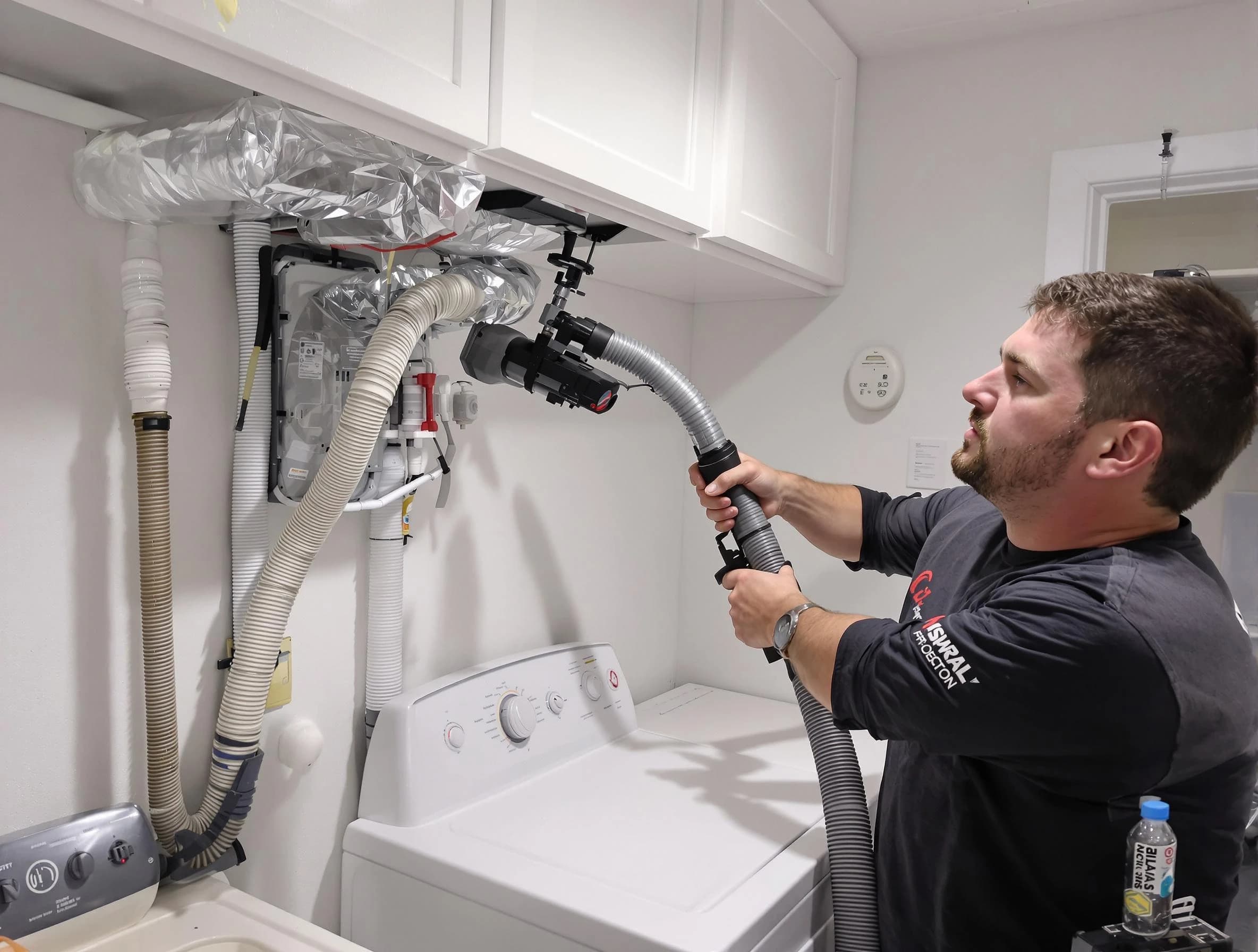 Twin Lakes Dryer Vent Cleaning certified technician performing safety-focused gas dryer vent cleaning in Twin Lakes
