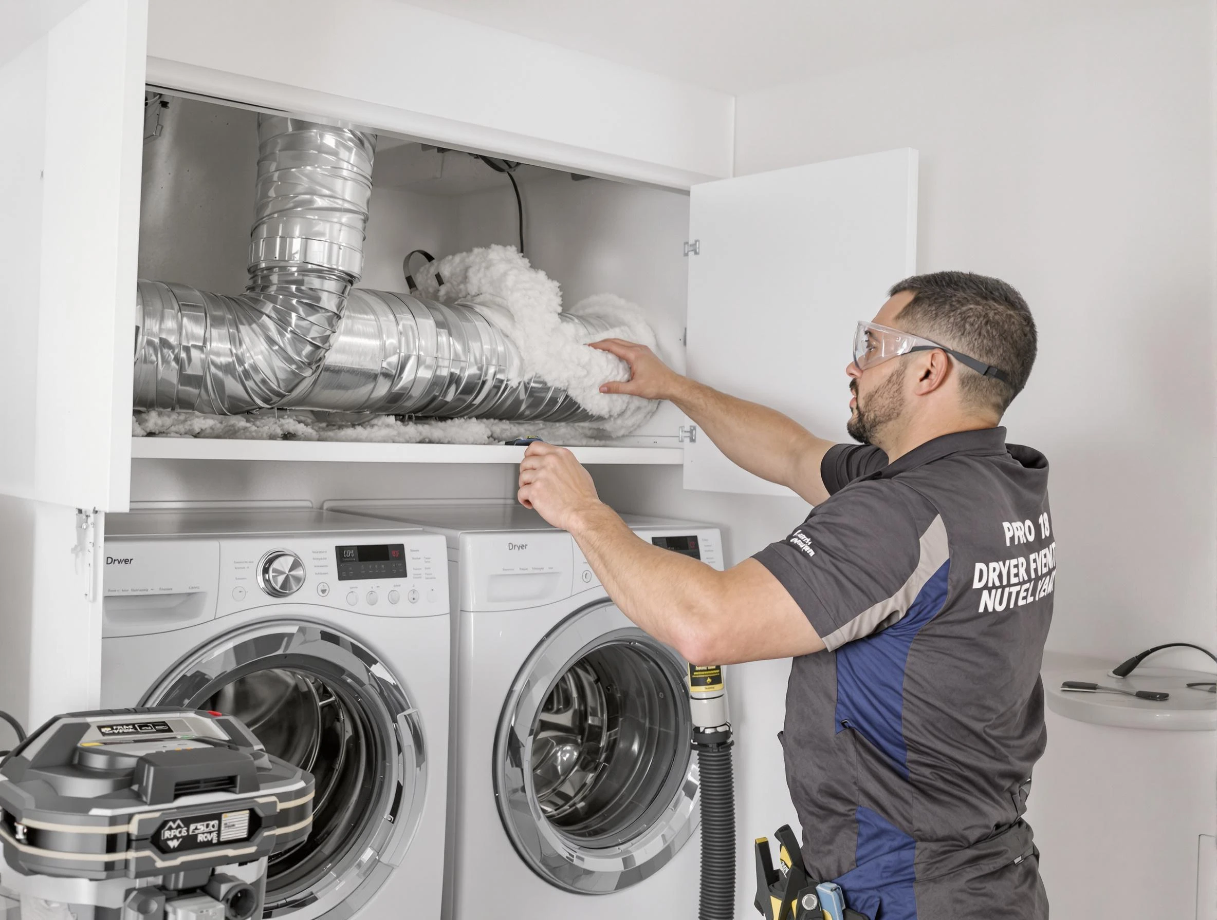 Twin Lakes Dryer Vent Cleaning certified technician performing specialized gas dryer vent cleaning in Twin Lakes